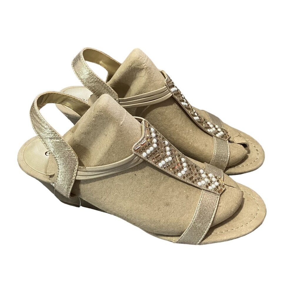 East 5th Women's Champagne Beaded Sandals Size 9M Medium New With Tag